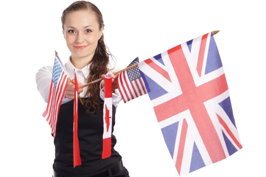 Английский язык. Девушка с британским флагом. Флаг Англии для детей. Изучение английского языка. Курсы английского языка для подростков
