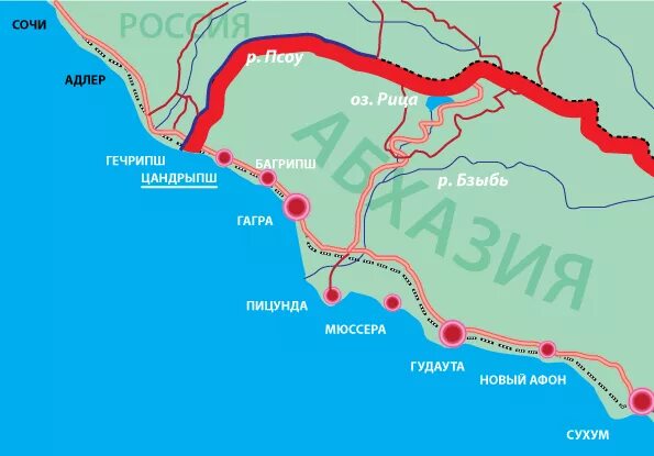 Гагра новый афон расстояние. Цандрипш Абхазия на карте Абхазии. Карта Сочи Адлер Абхазия. Карта побережья Абхазии поселок Цандрипш. Пос Цандрипш Абхазия на карте.