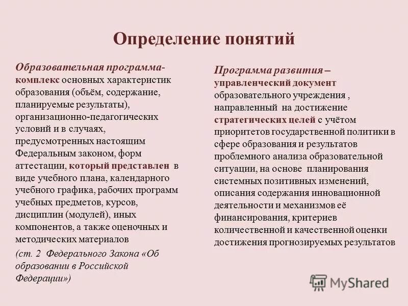 Понятие образовательная программа. Понятие образовательная программа