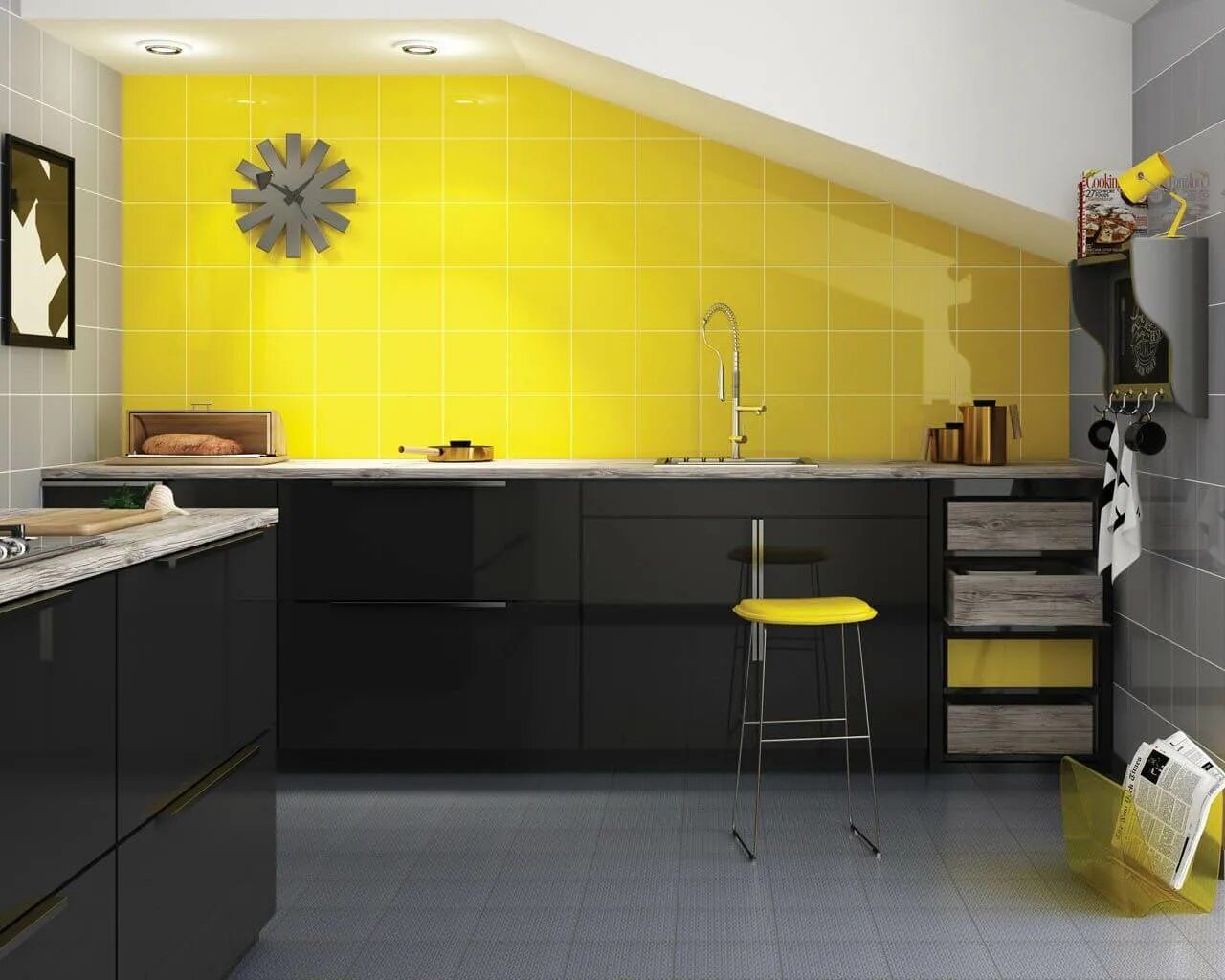 Желтая плитка купить. Плитка Парадиз. Плитка Paradyz на кухне. Желтая плитка на кухне. Кухня в желто черном цвете.