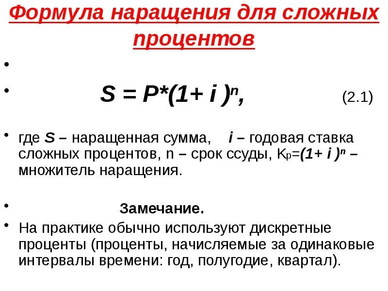 Формула суммы сложных процентов