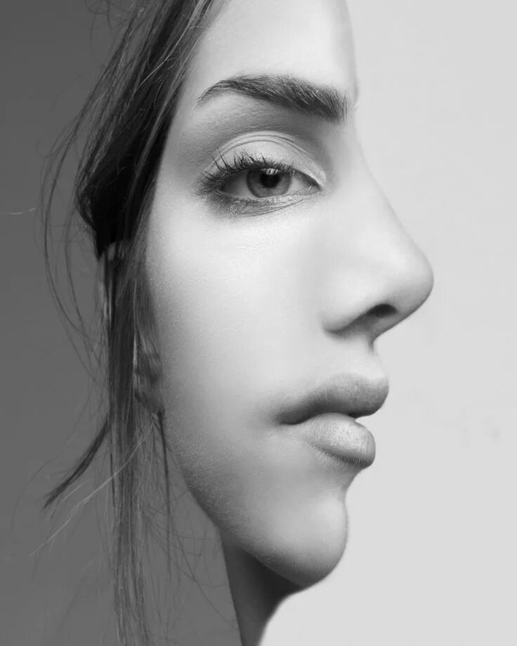 Иллюзия лица. Половина лица девушки. Портретные иллюзии. Двойное лицо. Фотосессии обман