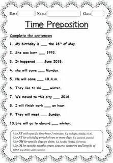In on at worksheets