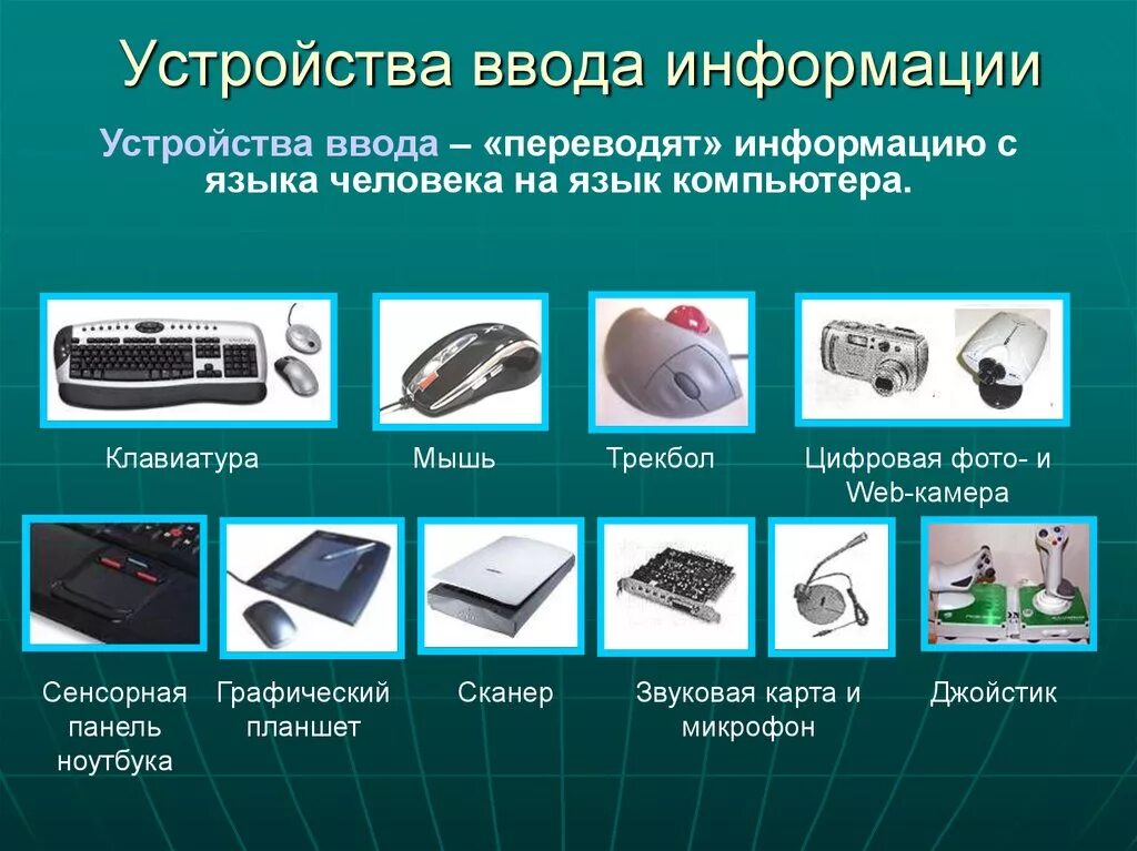 Необходимой информации для решения различных. Устройства ввода устройства вывода устройства ввода–вывода. Клавиатура мышь графический планшет сканер цифровая камера микрофон. К устройствам ввода информации относятся. Устройсиваввода информации.