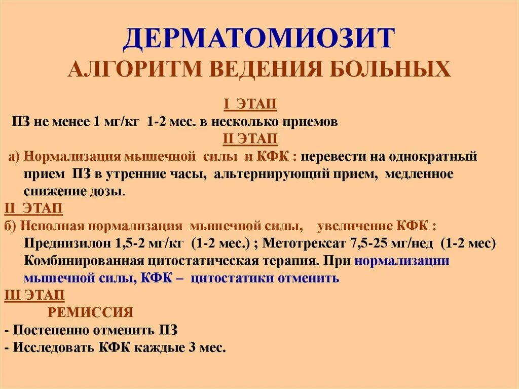 Этап б. Дерматомиозит диспансерное наблюдение. Дерматомиозит лечение. Базисная терапия при дерматомиозите.