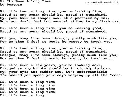 Donovan Leitch Song Hi Its Been A Long Time Lyrics.