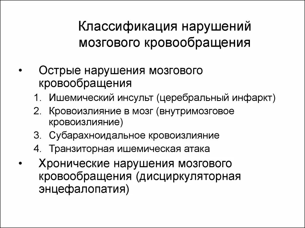 Нарушение мозгового кровообращения типы