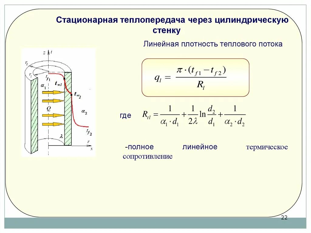 Стационарная теплопроводность. Плотность теплового потока цилиндрической стенки. Термическое сопротивление теплоотдачи плоской стенки формула. Тепловой поток теплопроводности цилиндрической стенки формула. Линейная плотность теплового потока формула.