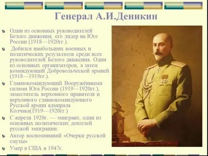 Руководители белого движения и места