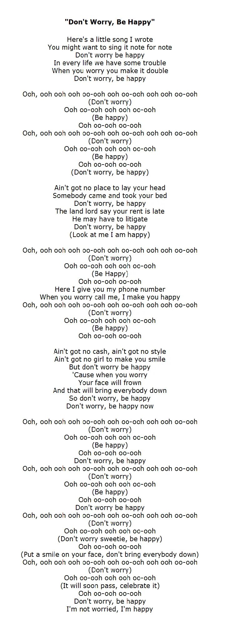 Песня happy текст на русском. Don t worry be Happy текст. Песня don't worry be Happy текст. Happy текст. Текст песни Happy.