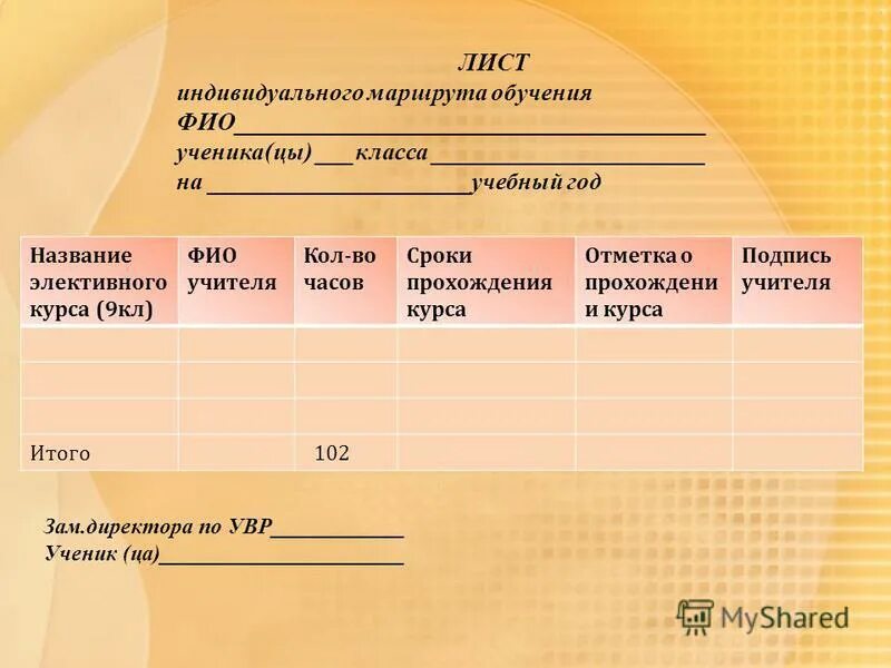 индивидуальный маршрут по предмету