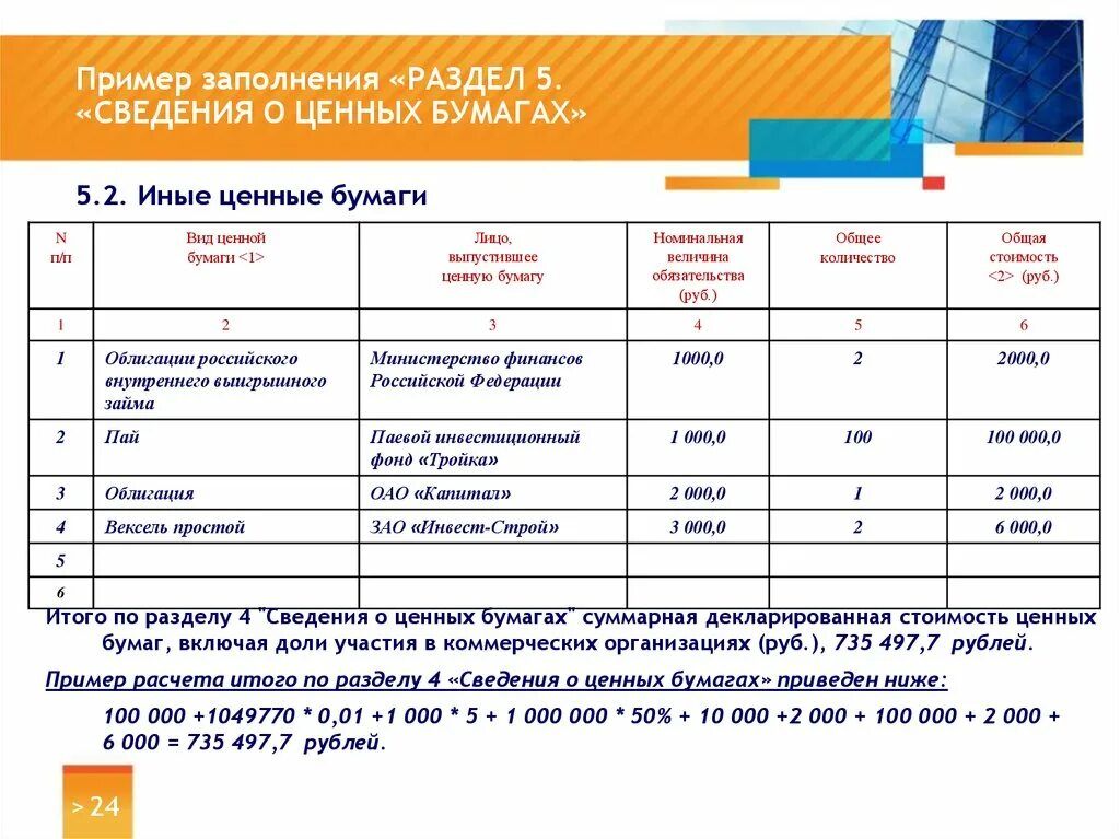 Пример заполнения раздела 5 сведения о ценных бумагах. Образец заполнения справки о доходах акции. Образец форма заполнения сведений о доходах. Как заполнить раздел 5 справки о доходах.