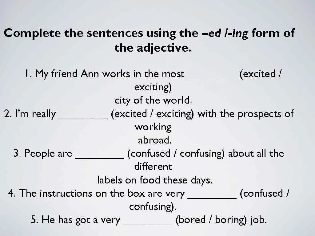 Ed ing exercises. Ed ing adjectives правило. ing ed adjectives упражнения. прилагательные ed ing упражнения. ed ing упражнения.