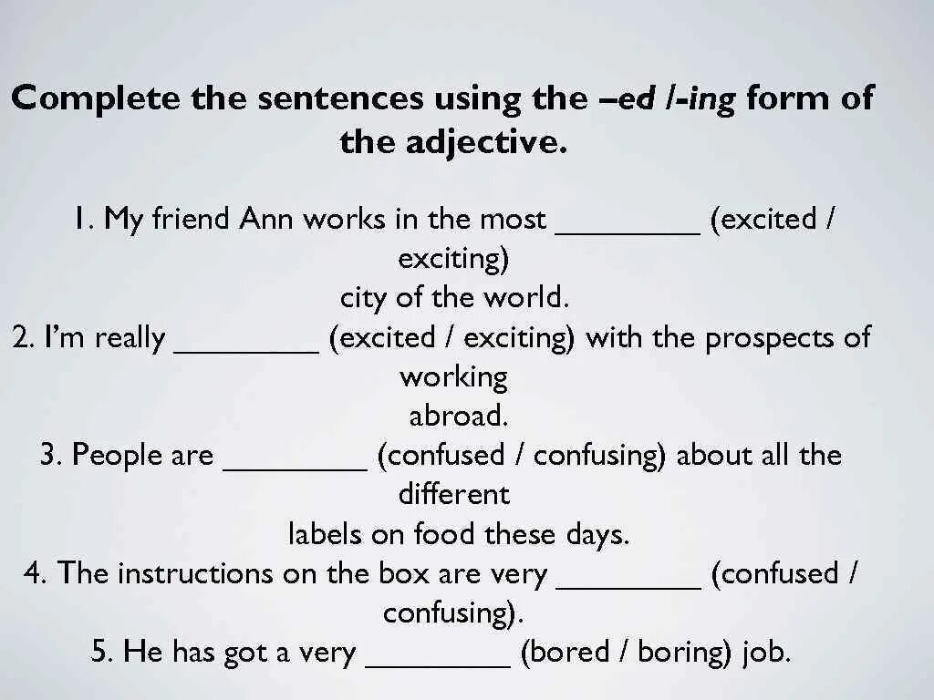 Exciting предложения. Прилагательные ed ing. Ed ing упражнения. Прилагательные с ed и ing в английском языке. Ed ing adjectives правило.