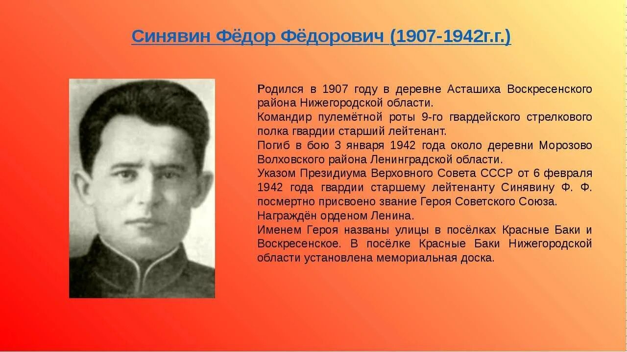 Какие известные люди жили в нижегородской области. Фёдор Фёдорович Синявин. Воскресенцы-герои советского Союза. Герои войны Нижегородской области. Герои ВОВ Нижегородской области.