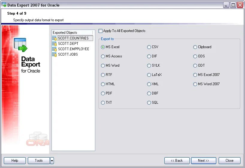 Ems oracle. Ems data export. таблица oracle. oracle программа. export oracle db.