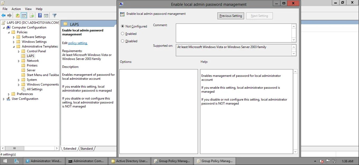 Password local. Local admin. Enable local admin password Management”.. Laps local Administrator. Пароли в Манаджемент.