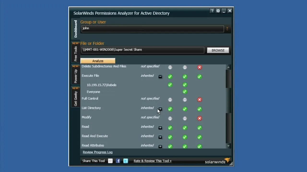 Permission ex. Security analyzer for active directory report. solarwinds® database performance analyzer интерфейс. permission ex настроенный.