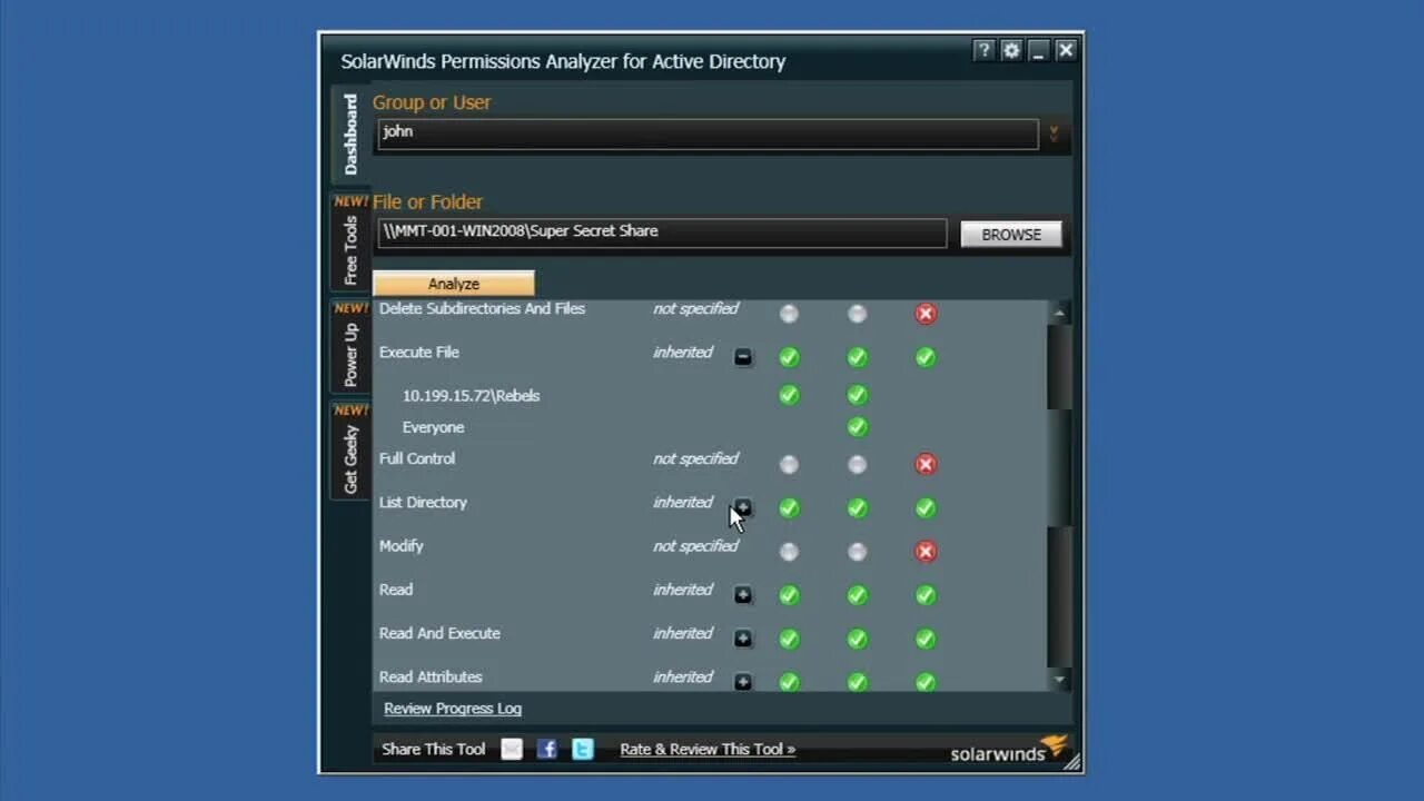 Security Analyzer for Active Directory Report. Permission ex настроенный. SOLARWINDS Security. Etc permissions