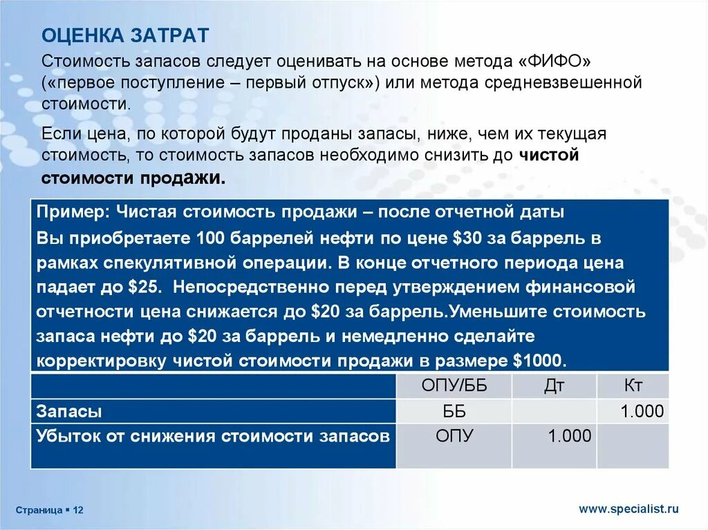 Оценка затрат. Способы оценки затрат. Стоимостная оценка затрат. Оценка стоимости запасов. Затраты на ис