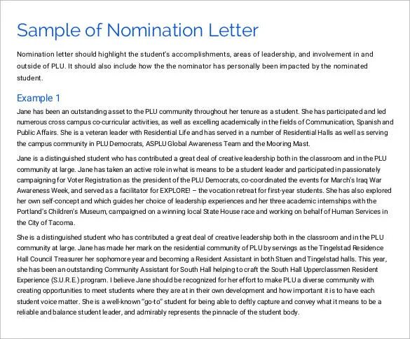 Nomination Letter. Nomination Letter example. Nomination Samples. Letter of nomination Exchange.