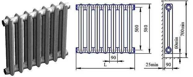 Радиаторы отопления мс. Радиаторы МС 140м-500 габариты. Радиатор МС-140-108 технические характеристики. МС-140 радиатор габариты секции. Размер секции чугунного радиатора МС-140.