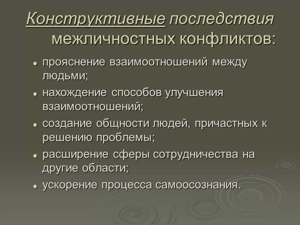 Функции и последствия конфликта. Межличностный конфликт. Последствия межличностных конфликтов. Конструктивные последствия конфликта. Отрицательные последствия межличностных конфликтов.