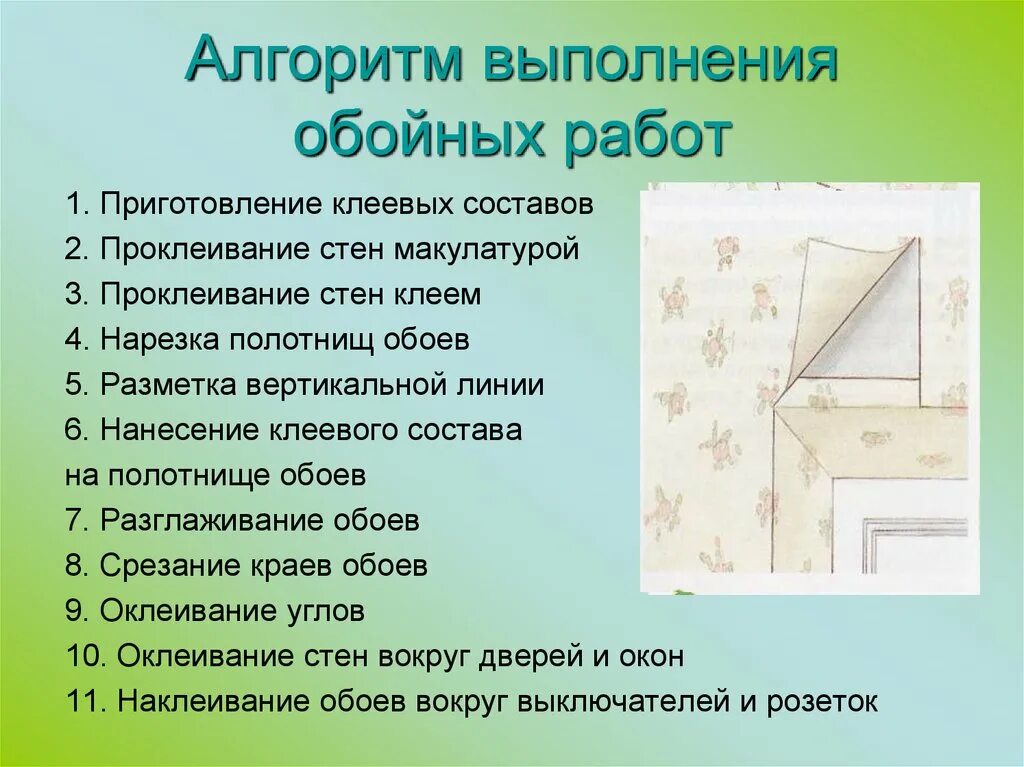 Сколько времени поклейки обоев. Технология оклейки помещений обоями. Выполнение обойных работ. Технология оклеивания стен обоями. Технология выполнения обойных работ.