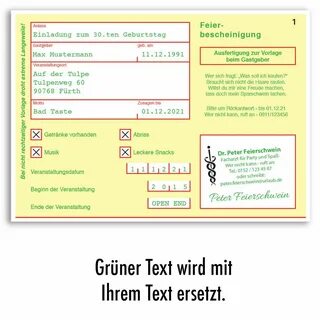 Einladungskarten Geburtstag Krankschreibung Krankmeldung Einladungen 10 x.