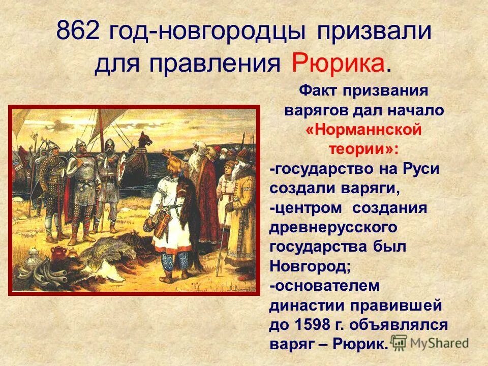 Событие произошедшее в 9 веке. 862 Призвание Рюрика на княжение в Новгороде. 862 Год призвание варягов Рюрика. Призвание варягов в Новгород — 862.