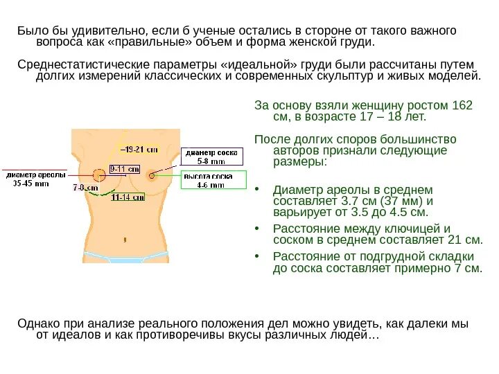 Параметры идеальной женской груди. Средний диаметр женского соска. Формула идеальной груди. Расстояние между ареолами.