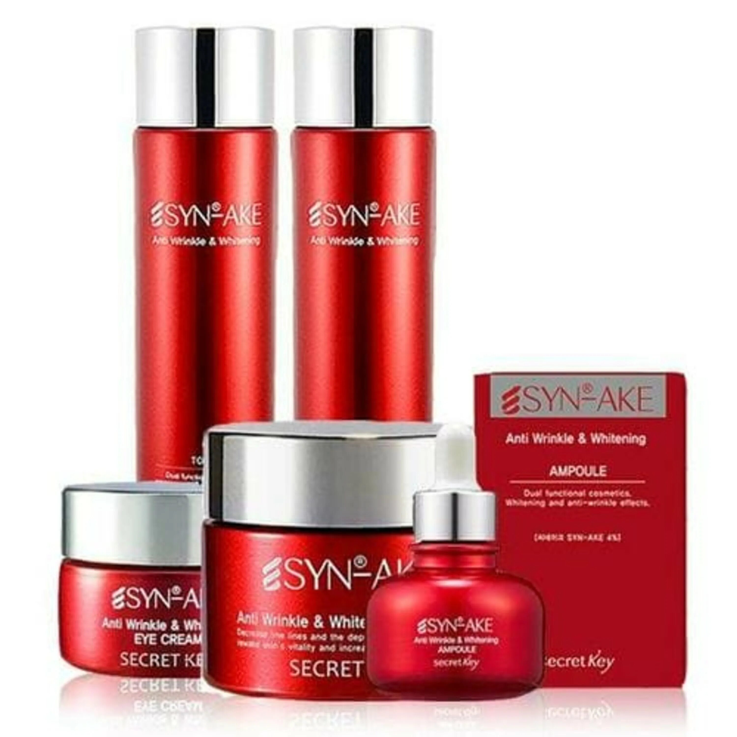 Secret Key syn-ake Anti Wrinkle &amp; Whitening. Secret Key тонер syn-ake Anti Wrinkle and Whitening. Syn-ake Anti Wrinkle Whitening Ampoule с пептидом змеиного яда. Secret Key syn-ake Anti Wrinkle &amp; Whitening Emulsion эмульсия для лица с пептидом змеиного яда