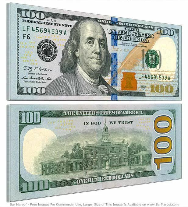 Как выглядят новые доллары 100. 100 Долларов США нового образца. 100 Долларовая купюра. Купюра 100 долларов США. Купюра 100 баксов.