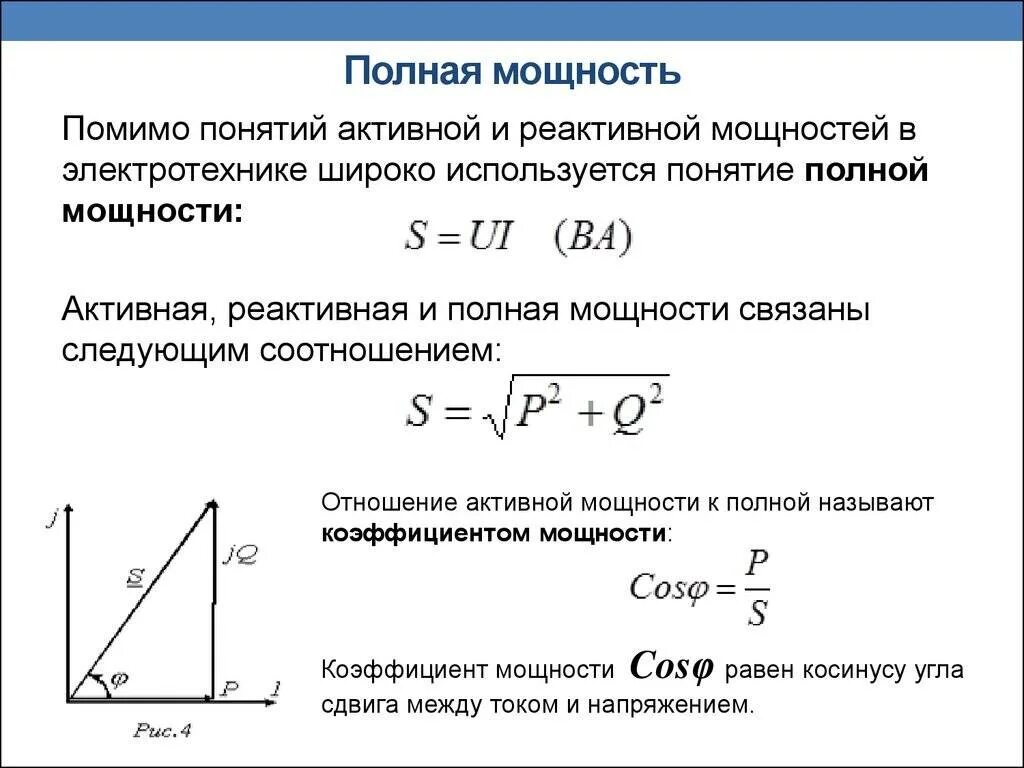 Определить полную мощность цепи