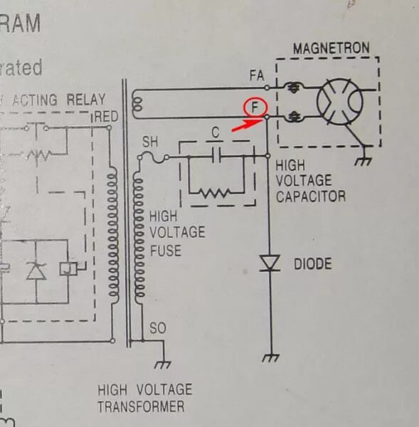 Схема подключения магнетрона микроволновки. Схема включения магнетрона в микроволновой печи. Схема соединения магнетрона микроволновой печи. Схема высоковольтного трансформатора микроволновки.