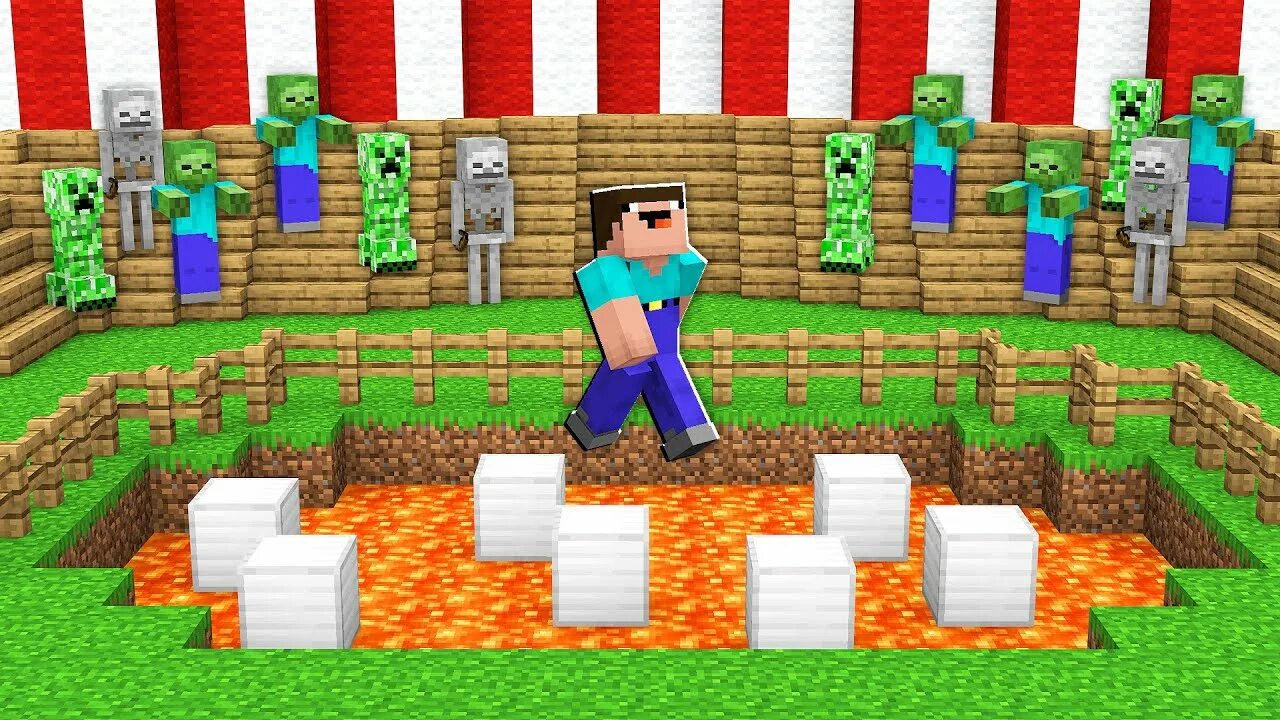 НУБИК В МАЙНКРАФТЕ против компота. НУБИК В Minecraft против монстров. НУБИК дак плей. Цирк майнкрафт.