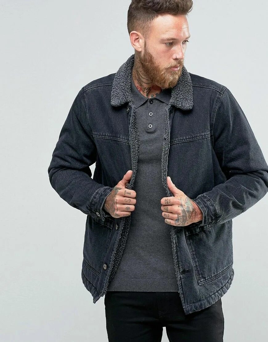 Мужская зимняя джинсовая. Джинсовая куртка шерпа ASOS. ASOS Denim Borg Jacket. Джинсовая куртка зимняя Osos мужская. Sherpa Jacket мужская длинная.