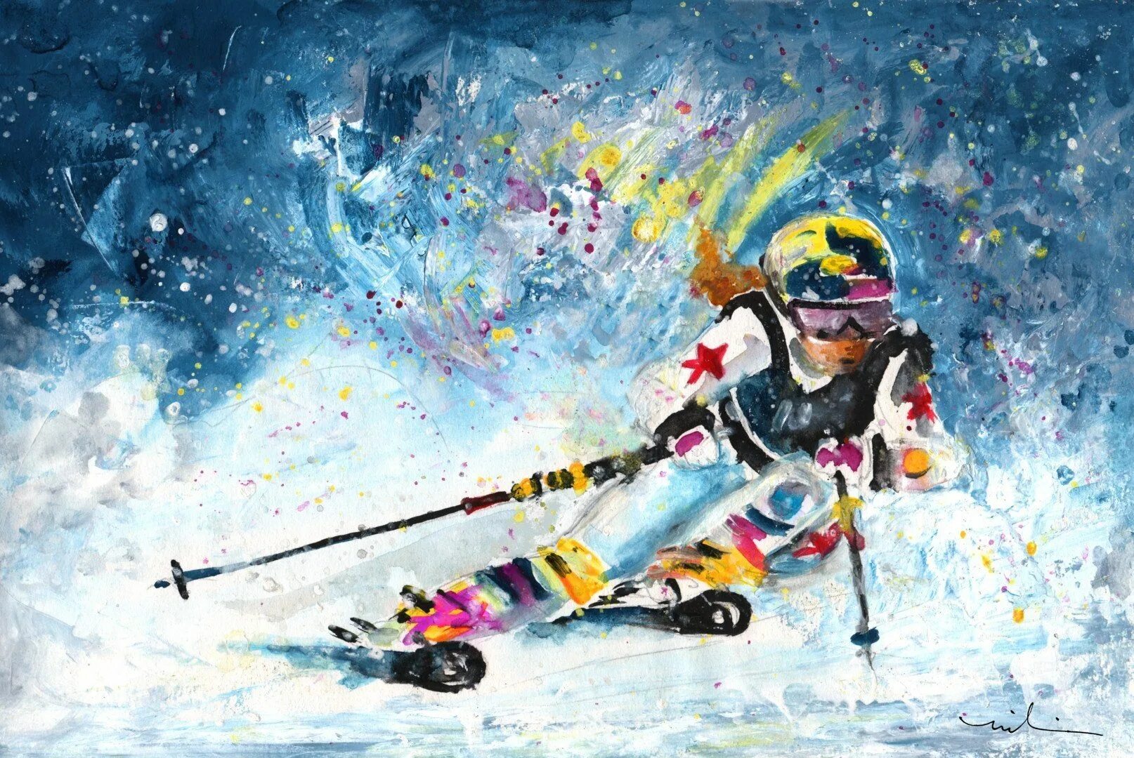 Картина лыжники. Горные лыжи живопись. Картина горные лыжи. Спортивная тематика. Горные лыжи арт.