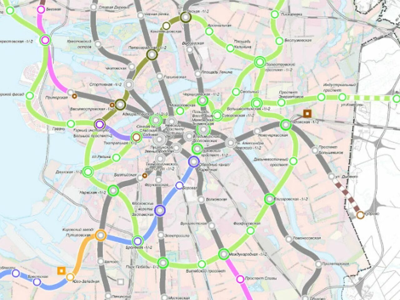 Петербургский метрополитен развитие. Новая схема развития метро Петербурга до 2030 года. Схема метро СПБ 2025. Кольцевая линия метро Санкт-Петербурга. Метро СПБ 2025 перспективы.