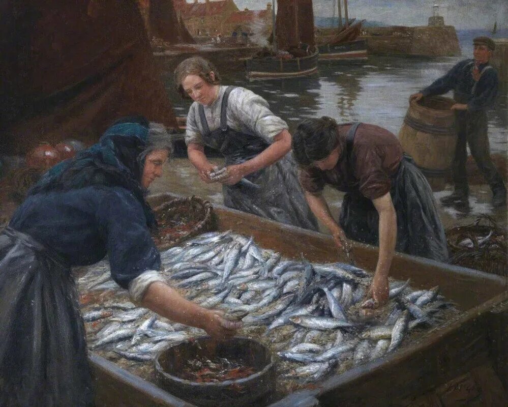 Художник промыслов. John MCGHIE. John MCGHIE (1867-1952). Астрахань рыбный промысел 19 век.