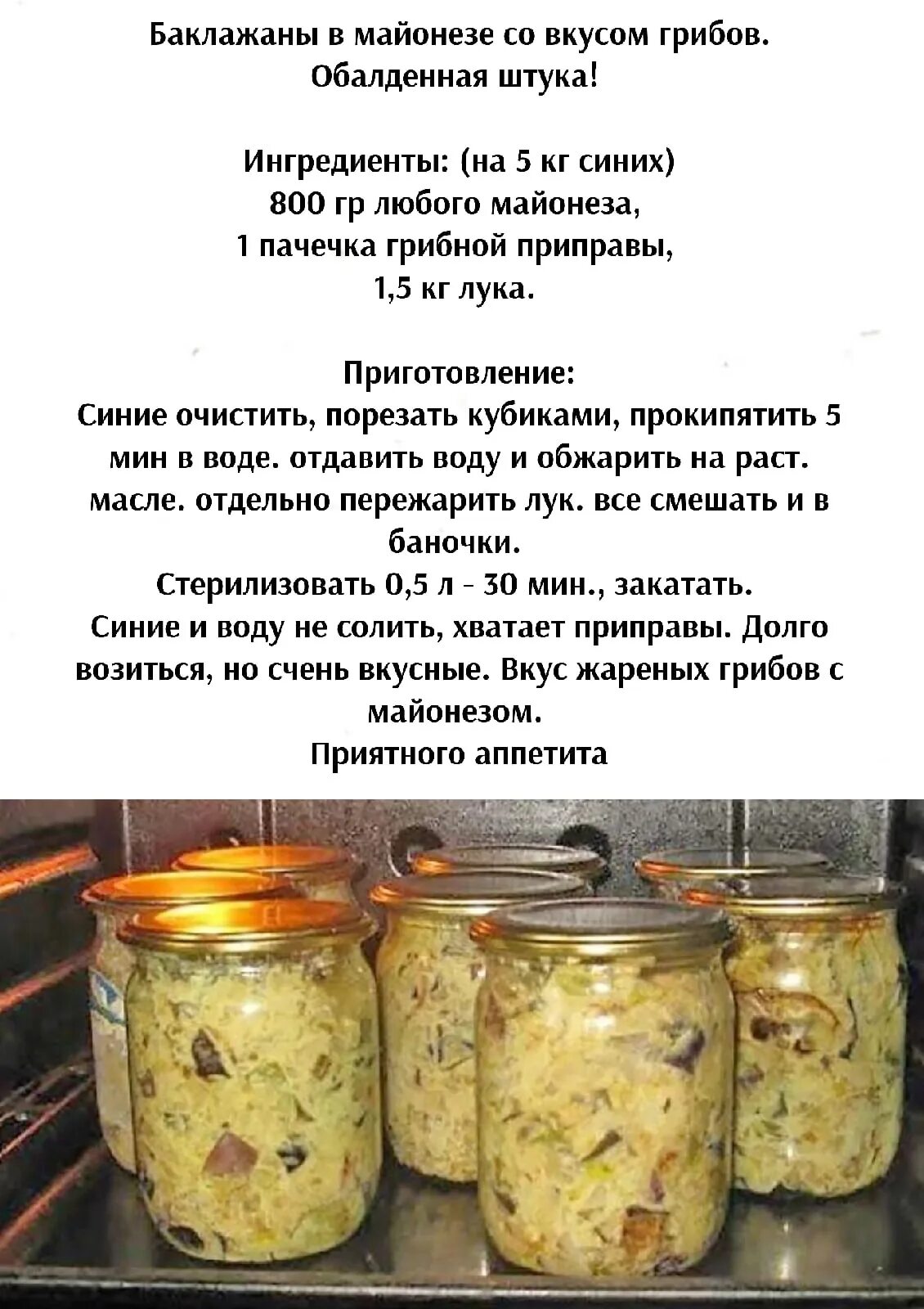Баклажаны на зиму с майонезом и грибной. Баклажаны на зиму с майонезом и грибной