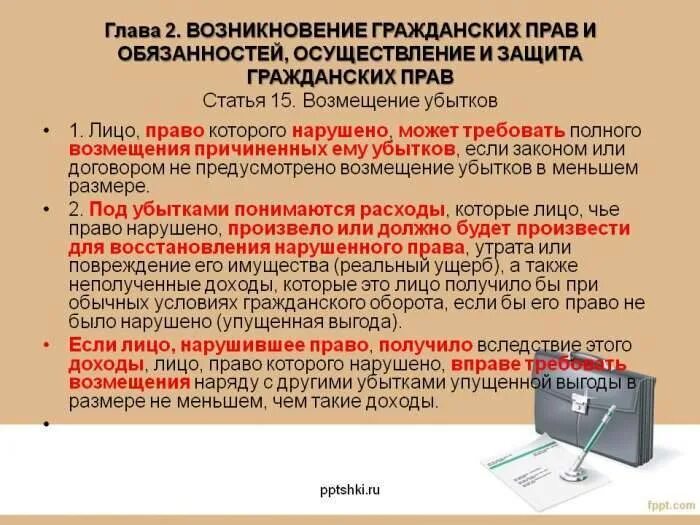 Обязательство по возмещению убытков. Осуществление и защита гражданских прав. Возникновение и осуществление гражданских прав и обязанностей.. Возникновения защиты гражданских прав. Гражданское право нарушения статьи.