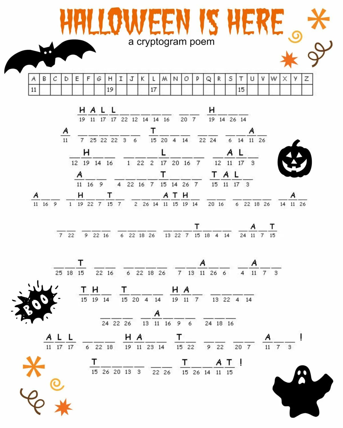 Игра cryptogram ответы на русском. Задания на Хэллоуин для детей. Задания на Хэллоуин на английском. Halloween Cryptograms. Halloween is here a Cryptogram poem ответы.