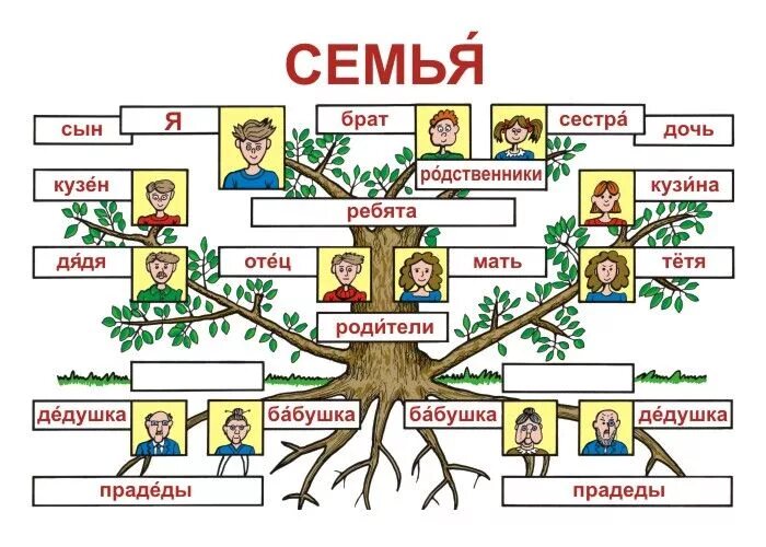 Русский язык в год семьи. Схема родственников. Схема родства в семье. Семейное дерево названия родственников. Родственные связи в семье.