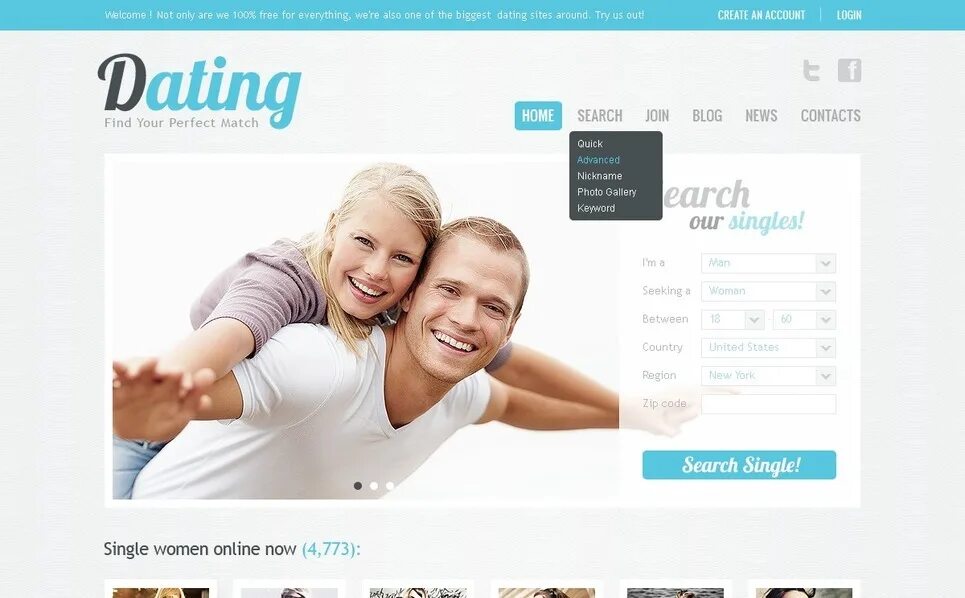 Dating website PSD. Сайт знакомств дайтинг