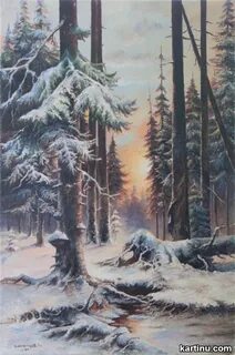 Закат в зимнем лесу картина