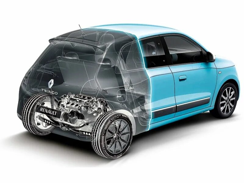 Устройство renault. Renault Twingo под капотом. Рено задний привод. Центральное расположение двигателя.