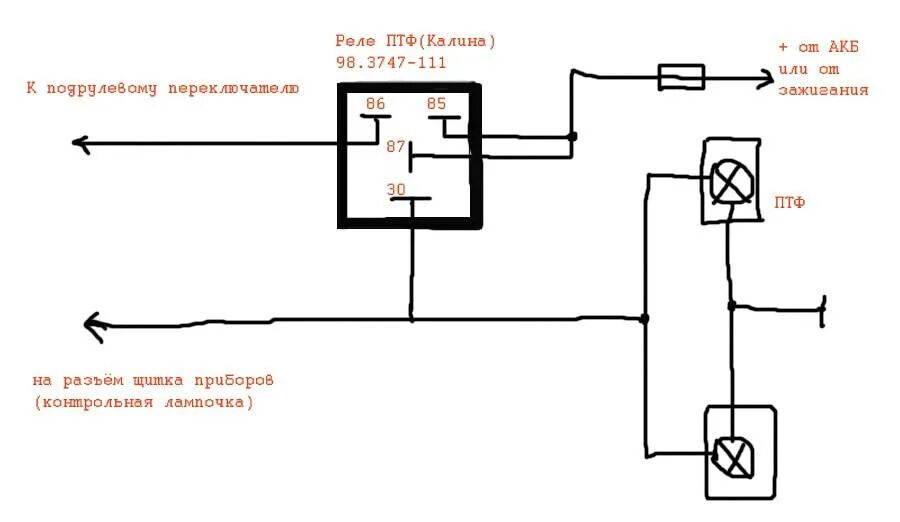 Подключить ПТФ через 5 контактное реле схема. Подключение ПТФ через реле 3 контактное. Схема подключения реле противотуманных фар 4 контактное. Схема подключения 4 контактного реле на противотуманки. Как подключить птф через реле