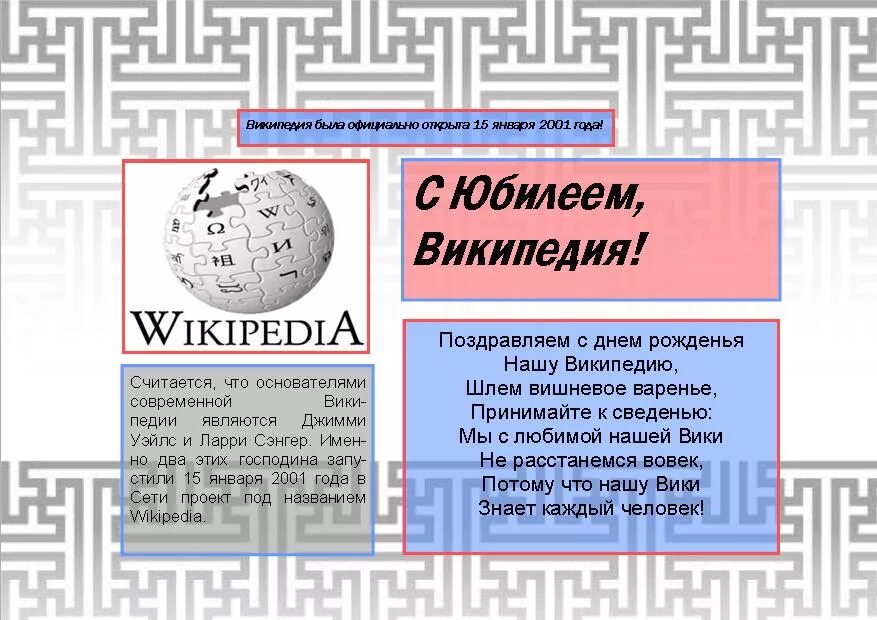 Дата википедия. День рождения Википедии. 15 Января день рождения Википедии. День Википедии. 15 Января день рождения Википедии картинки.