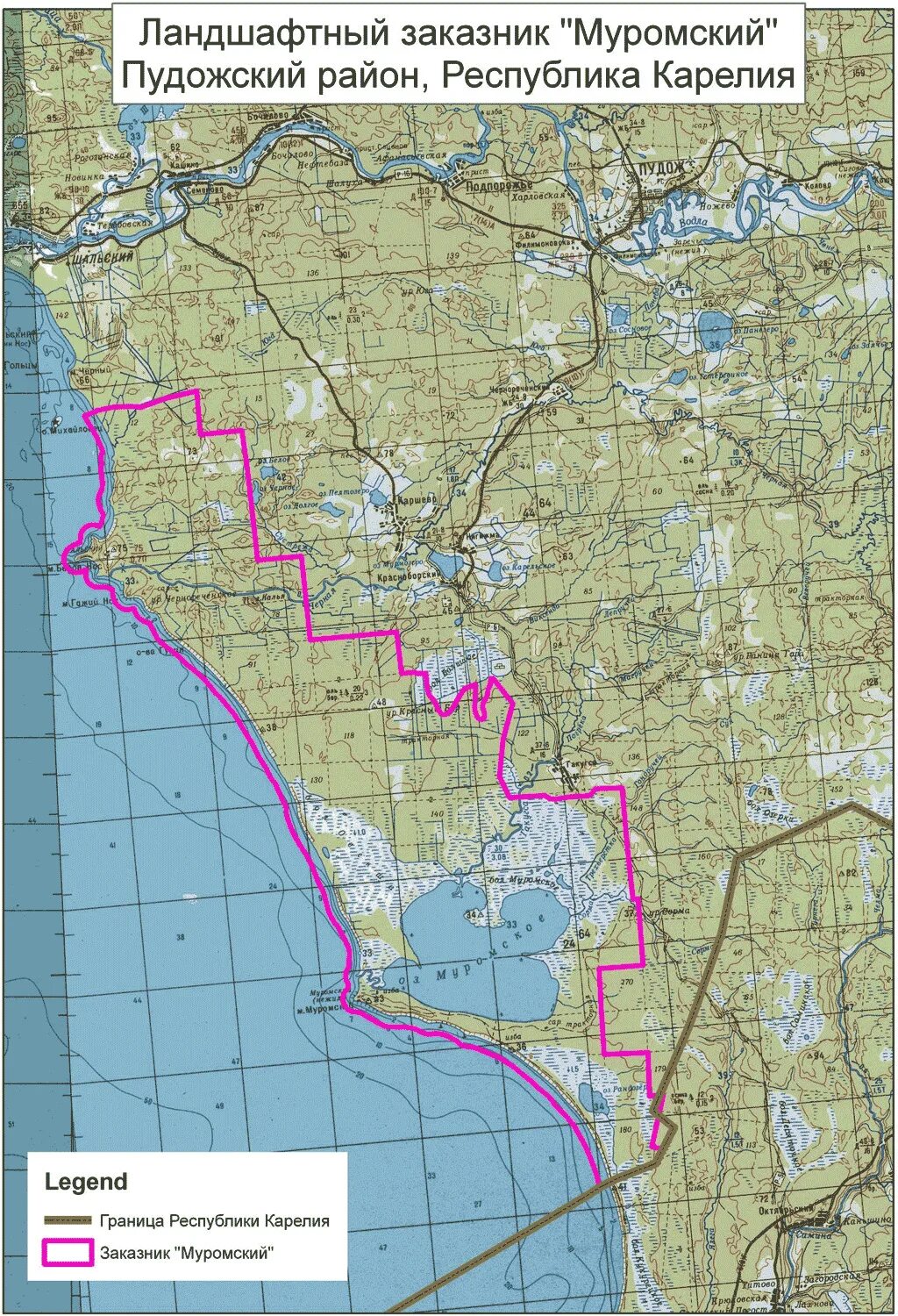 Муромский государственный природный заказник. Границы заказника Муромский Карелия. Муромский заказник на карте. Карта Муромского заповедника.
